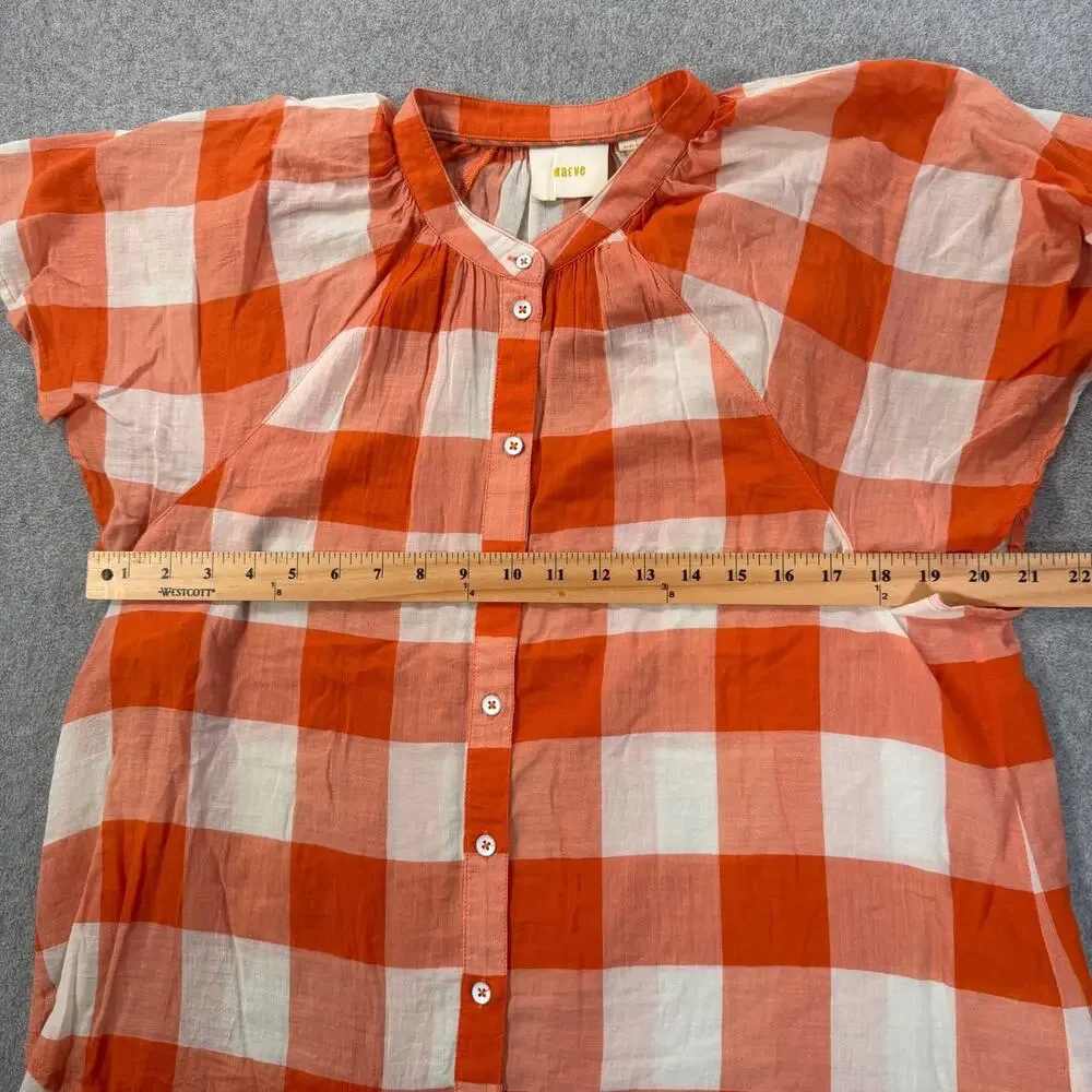 Maeve Orange and White Gingham Button-Front Blouse - Picture 6 of 10